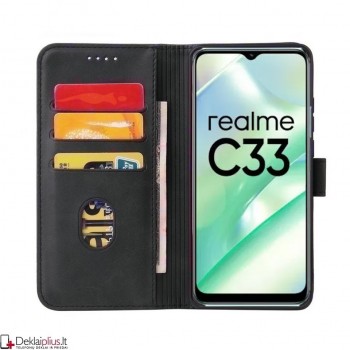 Dirbtinos odos dėklas su skyreliais - juodas (Realme C33/Realme C33 2023) Dirbtinos odos dėklas su skyreliais - juodas (Realme C33/Realme C33 2023)